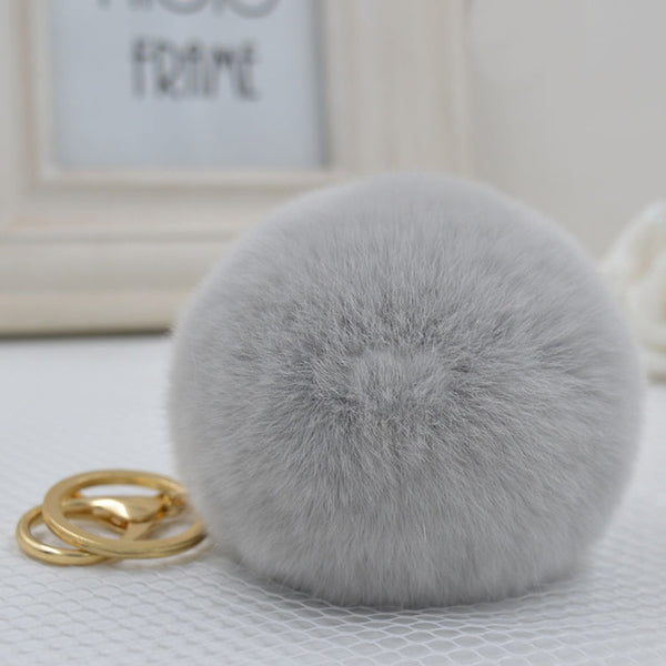 8CM Genuine rex Rabbit fur ball keychain Car key ring Bag Pendant fur pom fluffy  key chains