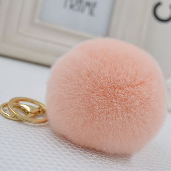 8CM Genuine rex Rabbit fur ball keychain Car key ring Bag Pendant fur pom fluffy  key chains