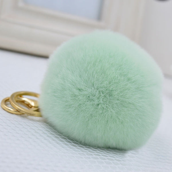 8CM Genuine rex Rabbit fur ball keychain Car key ring Bag Pendant fur pom fluffy  key chains