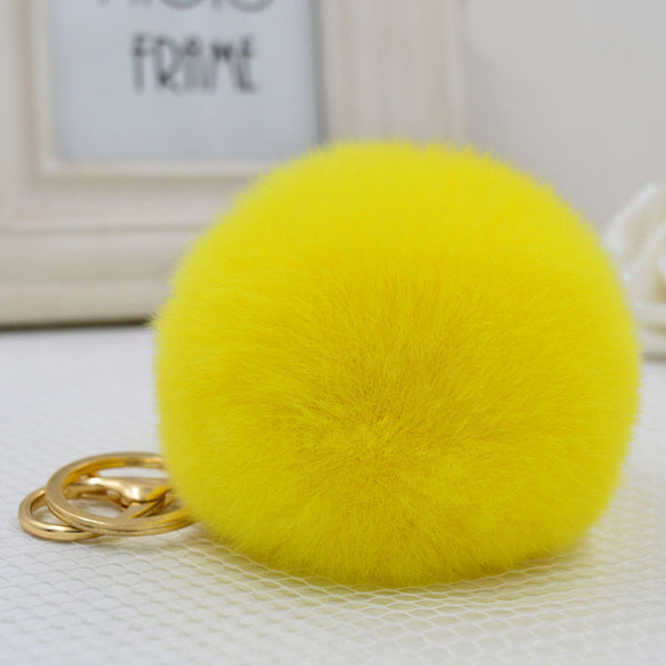8CM Genuine rex Rabbit fur ball keychain Car key ring Bag Pendant fur pom fluffy  key chains