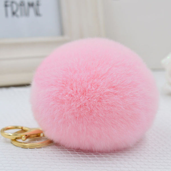8CM Genuine rex Rabbit fur ball keychain Car key ring Bag Pendant fur pom fluffy  key chains