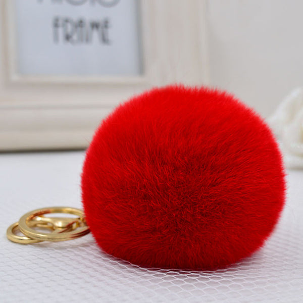 8CM Genuine rex Rabbit fur ball keychain Car key ring Bag Pendant fur pom fluffy  key chains