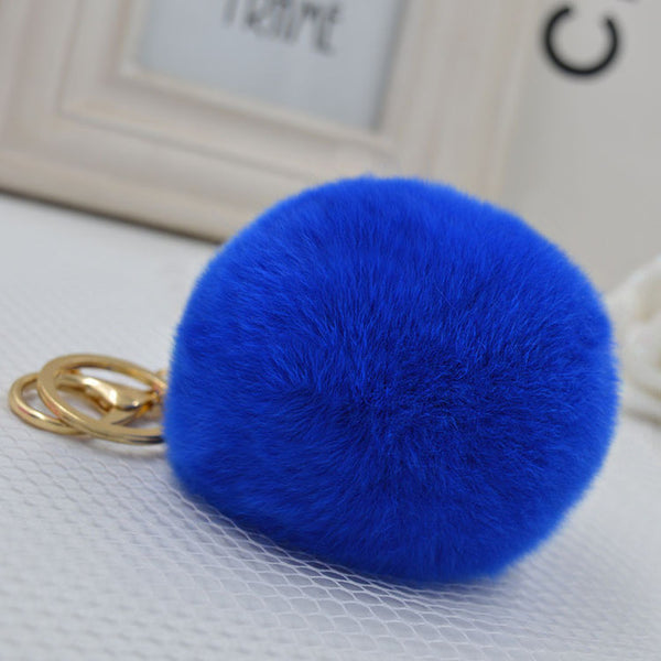 8CM Genuine rex Rabbit fur ball keychain Car key ring Bag Pendant fur pom fluffy  key chains