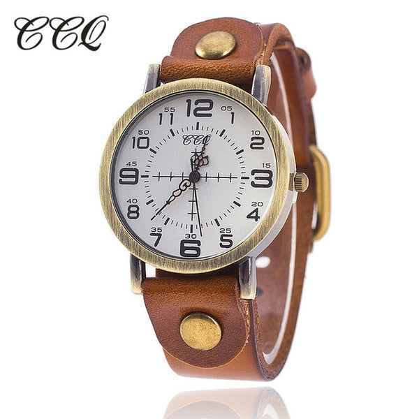 CCQ Brand Vintage Cow Leather Bracelet Watch Women WristWatch Casual Luxury Quartz Watch Relogio Feminino1821