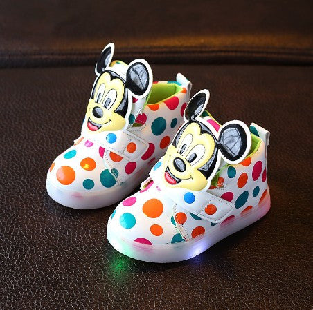 Kids Shoes With Light Boys Led Sneakers New Spring Autumn Dots Lighted Fashion Girls Mickey Shoes Children Shoes Size 21-30