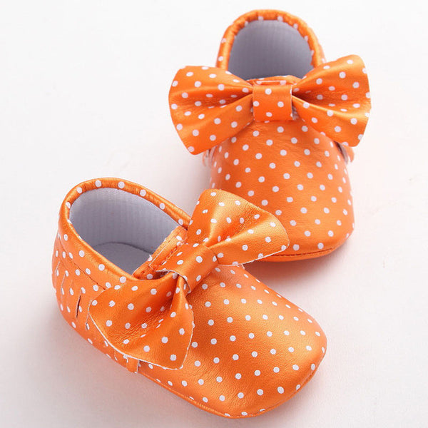 11 Colors New Fashion Polka Dot Big Bow Newborn Baby Girls First Walkers PU Leather Baby Moccasins Soft Moccs Shoes Footwear