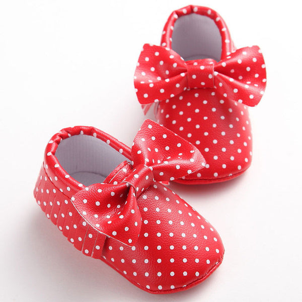 11 Colors New Fashion Polka Dot Big Bow Newborn Baby Girls First Walkers PU Leather Baby Moccasins Soft Moccs Shoes Footwear