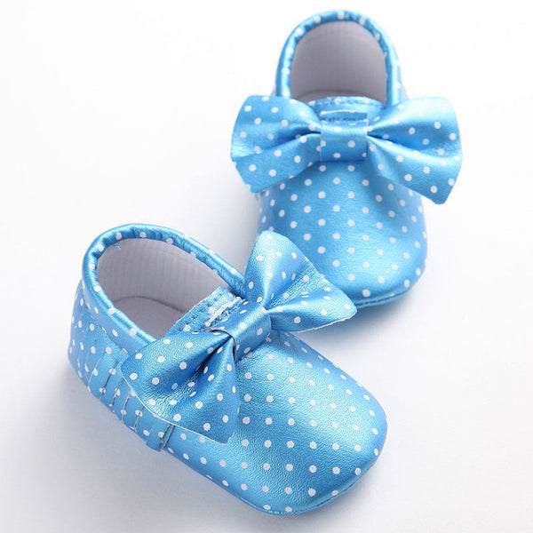 11 Colors New Fashion Polka Dot Big Bow Newborn Baby Girls First Walkers PU Leather Baby Moccasins Soft Moccs Shoes Footwear