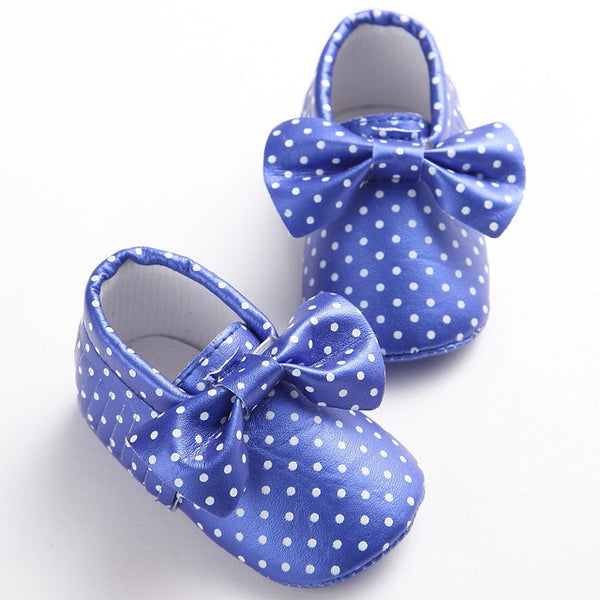 11 Colors New Fashion Polka Dot Big Bow Newborn Baby Girls First Walkers PU Leather Baby Moccasins Soft Moccs Shoes Footwear