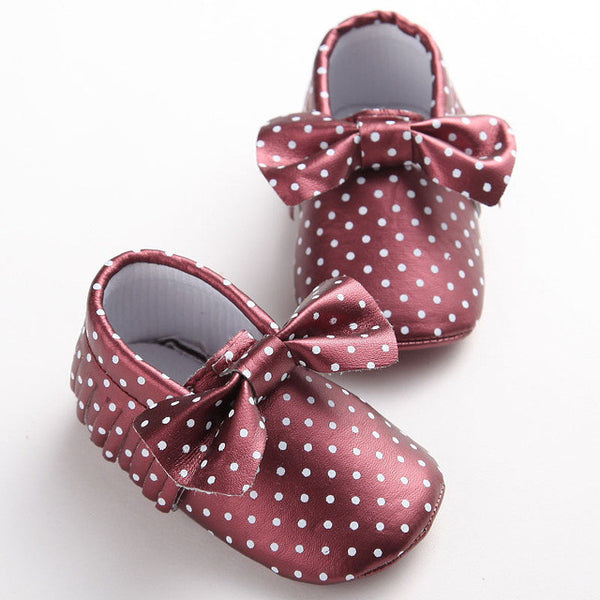 11 Colors New Fashion Polka Dot Big Bow Newborn Baby Girls First Walkers PU Leather Baby Moccasins Soft Moccs Shoes Footwear