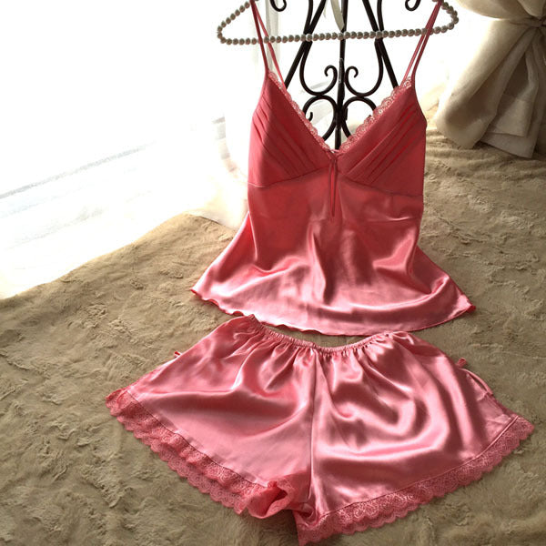 Lisacmvpnel PIJAMA New V-Neck rayon silk women's sleepwear spaghetti strap lace sexy pajama set