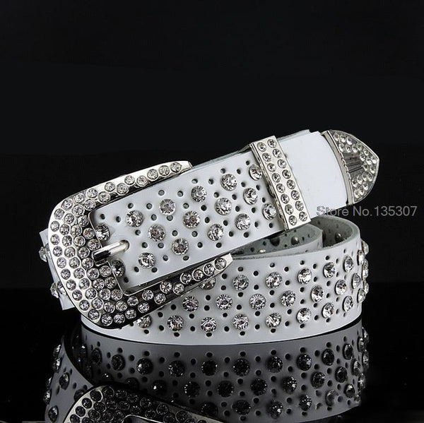 2016 New Fashion Rhinestone belts for women Luxury Designer Genuine leather belt High quality Cow second layer skin strap female