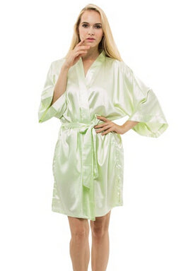 Women Silk Satin Short Night Robe Solid Kimono Robe Fashion Bath Robe Sexy Bathrobe Peignoir Femme Wedding Bride Bridesmaid Robe