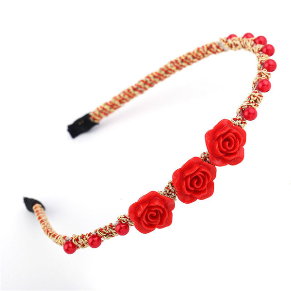 Fashion Flower Headband Women Girl Shiny Crystal Pearl For Hair Accessories Wholesale Black Red Headwear 2017 Hot HairBands