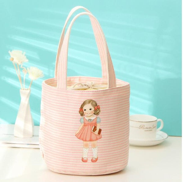 Newest 2016 Little Girl Pattern Thermal Cooler Insulated Bento Pouch Lunch Bags Portable Organizer Lunch Storage