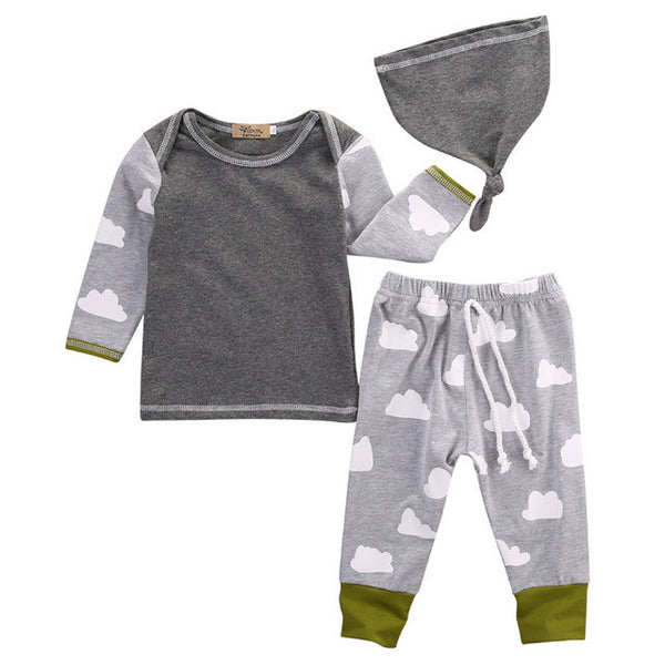 Newborn Baby Girls Boys Cloudy Clothes Sets Casual Cotton Clothing Autumn Out Wear Boutique Outfits Tops Pant Hats 3PCS Sets