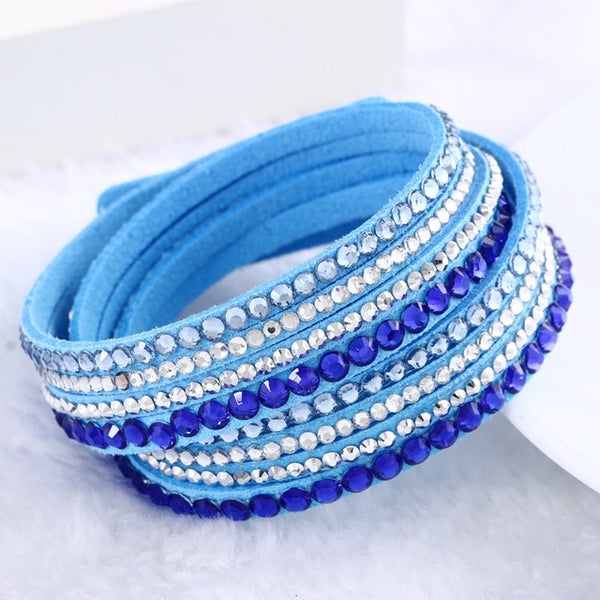 Hot Sale 2016 NEW  Fashion Rhinestone Leather Wrap Bracelet Crystal Multilayer Bracelets bangles for Women/Men Free Shipping