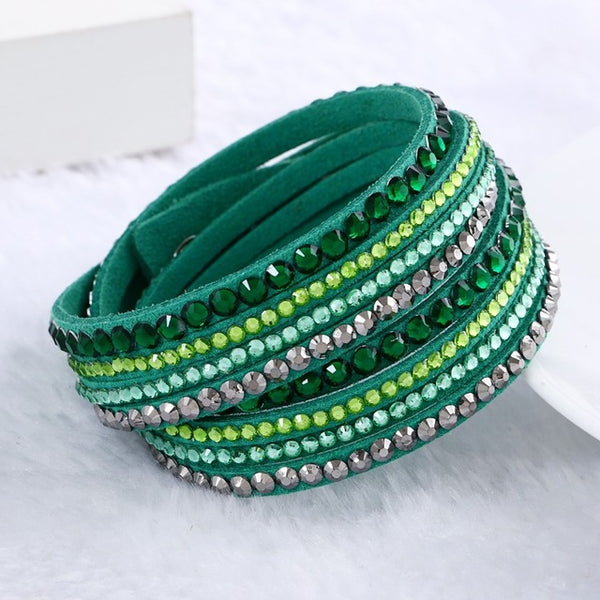 Hot Sale 2016 NEW  Fashion Rhinestone Leather Wrap Bracelet Crystal Multilayer Bracelets bangles for Women/Men Free Shipping