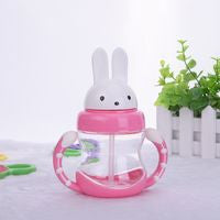 240ml Cute Rabbite Baby Feeding Cup with a Straw BPA Free Children Learn Feeding Drinking Handle Kids Water Bottles Training Cup