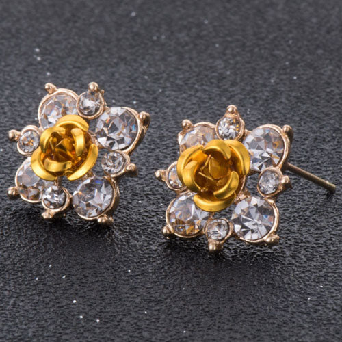 High Quality Rhinestone Flower Crystal Stud Earrings For Women Party Rose Pink Blue Romantic  Boho Fashion Jewelry e0155