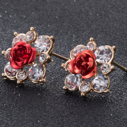 High Quality Rhinestone Flower Crystal Stud Earrings For Women Party Rose Pink Blue Romantic  Boho Fashion Jewelry e0155