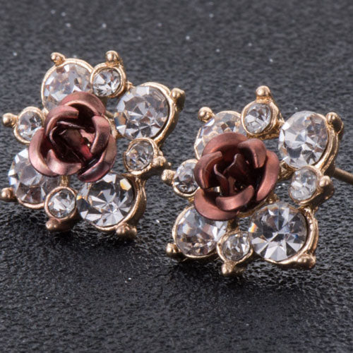 High Quality Rhinestone Flower Crystal Stud Earrings For Women Party Rose Pink Blue Romantic  Boho Fashion Jewelry e0155