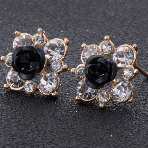 High Quality Rhinestone Flower Crystal Stud Earrings For Women Party Rose Pink Blue Romantic  Boho Fashion Jewelry e0155