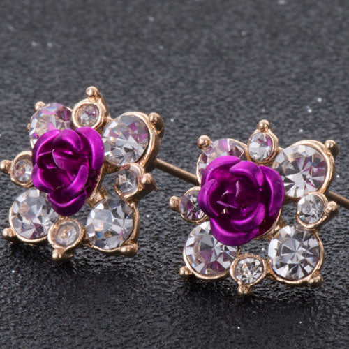 High Quality Rhinestone Flower Crystal Stud Earrings For Women Party Rose Pink Blue Romantic  Boho Fashion Jewelry e0155