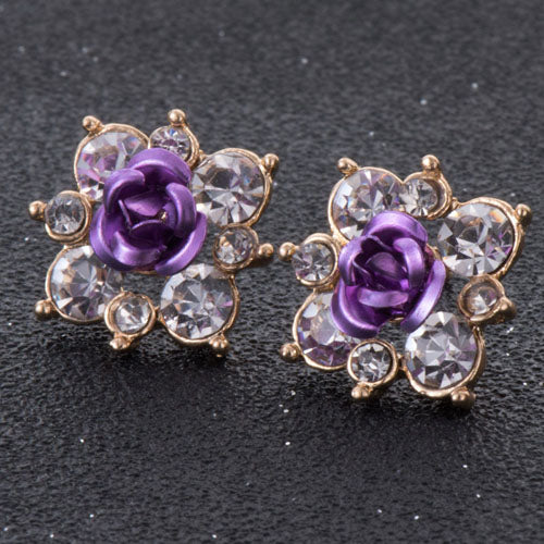 High Quality Rhinestone Flower Crystal Stud Earrings For Women Party Rose Pink Blue Romantic  Boho Fashion Jewelry e0155