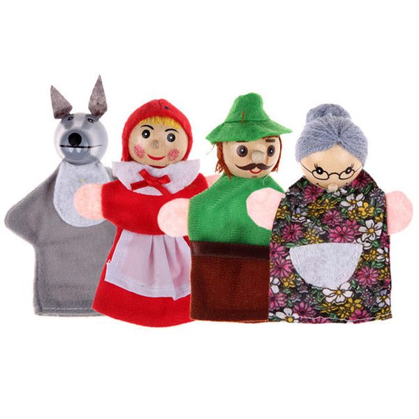 4pcs/Lot Kids Toys Finger Puppets doll Plush Toys  Little Red Riding Hood Wooden Headed  Fairy Tale Story