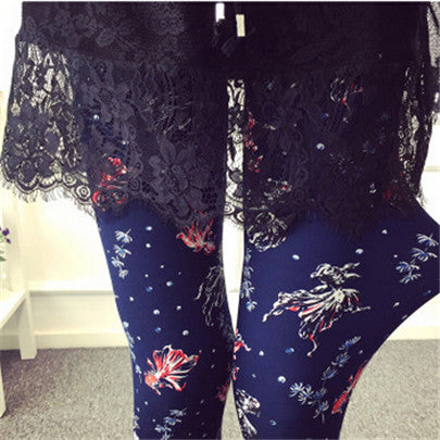 New 2017 Print Flower Leggings Leggins Plus Size Legins Guitar Plaid Thin Nine Pant Fashion Women Clothing aptitud Trousers K092