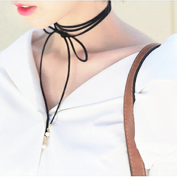 80's 90's Fashion Choker Necklaces For Women Black Velvet Ribbon Statement Necklace Collares Simulated Pearls Bijoux 2017 HOT