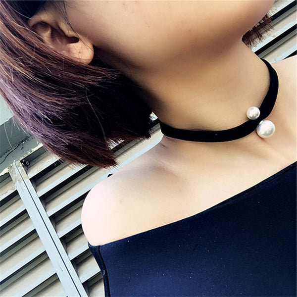 80's 90's Fashion Choker Necklaces For Women Black Velvet Ribbon Statement Necklace Collares Simulated Pearls Bijoux 2017 HOT