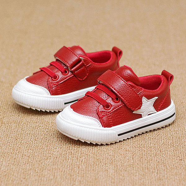 Children's Sport Shoes Leather Boys Girls Leather Shoes Wholesale Baby Fashion Sneakers Comfortable Kids Flats Shoes Autumn  Red