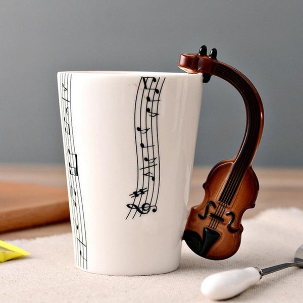 Creative Guitar Ceramic Cup Personality Music Note Milk Juice Lemon Mug Coffee Tea Cup Home Office Drinkware Unique Gift