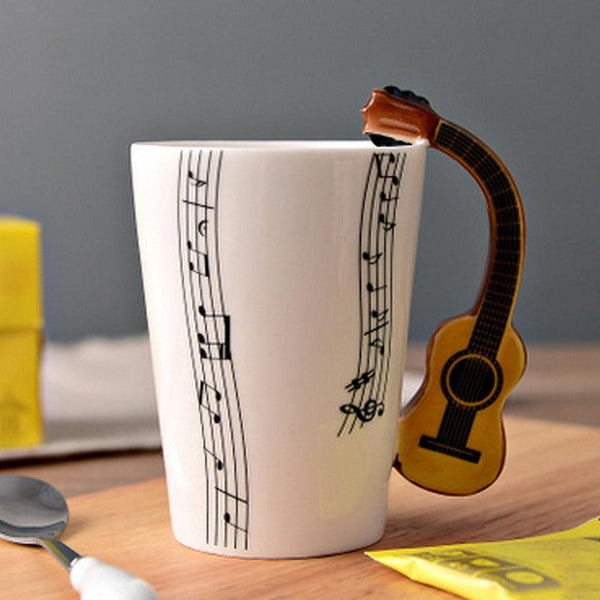 Creative Guitar Ceramic Cup Personality Music Note Milk Juice Lemon Mug Coffee Tea Cup Home Office Drinkware Unique Gift