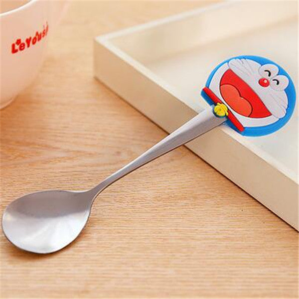 High Quality Stainless Steel Spoon Cute Silicone Cartoon Characters Children Toddler Soup Spoon Baby Coffee Spoon Dinnerware