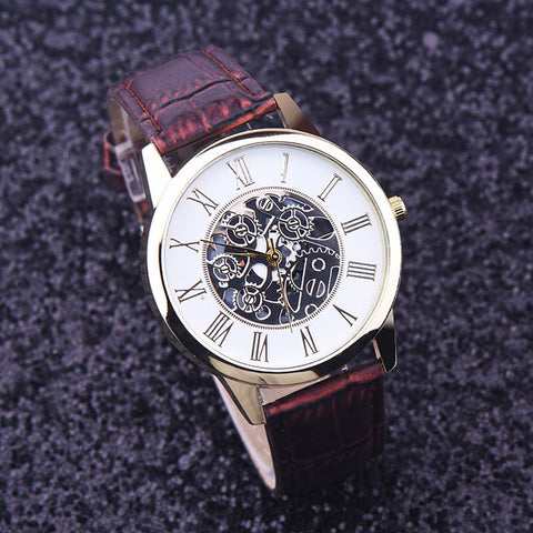 Watches 2017 Golden hollow watch, Luxury Casual steel Men's Business Imitate Mechanical Watch Male clock relogio