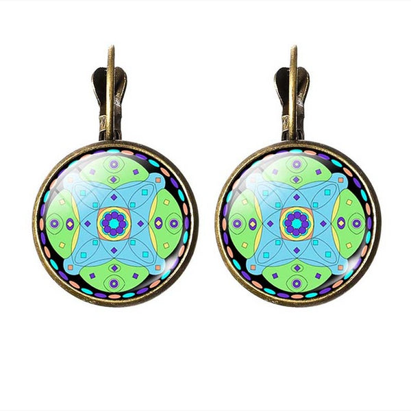 LIEBE ENGEL New 2017 Women Jewelry Rhinestone Mandala Earrings Henna Earring For Women OM Symbol Buddhism Zen Retro Jewelry