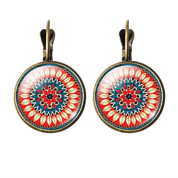 LIEBE ENGEL New 2017 Women Jewelry Rhinestone Mandala Earrings Henna Earring For Women OM Symbol Buddhism Zen Retro Jewelry