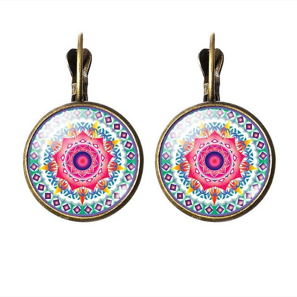 LIEBE ENGEL New 2017 Women Jewelry Rhinestone Mandala Earrings Henna Earring For Women OM Symbol Buddhism Zen Retro Jewelry