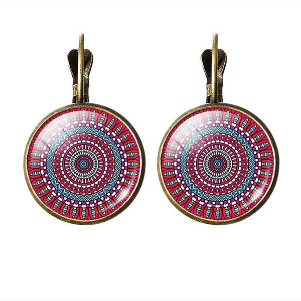 LIEBE ENGEL New 2017 Women Jewelry Rhinestone Mandala Earrings Henna Earring For Women OM Symbol Buddhism Zen Retro Jewelry