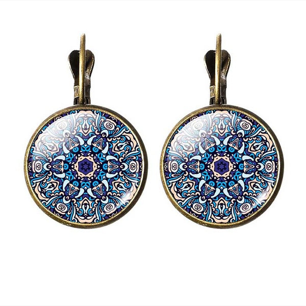 LIEBE ENGEL New 2017 Women Jewelry Rhinestone Mandala Earrings Henna Earring For Women OM Symbol Buddhism Zen Retro Jewelry