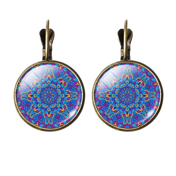 LIEBE ENGEL New 2017 Women Jewelry Rhinestone Mandala Earrings Henna Earring For Women OM Symbol Buddhism Zen Retro Jewelry