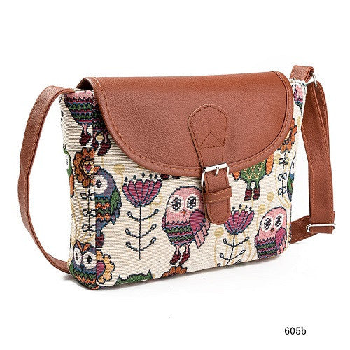 Miyahouse Summer Women Messenger Bags Flap Bag Lady Canvas Cartoon Owl Printed Crossbody Shoulder Bags Small Female Handbags