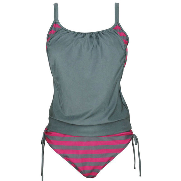 2017 Bikini Tankini Two Piece Women Black Bathing Suit Padded Brasil Sexy Swimming Suit Stripe Bottom Sport Swimwear Plus Size