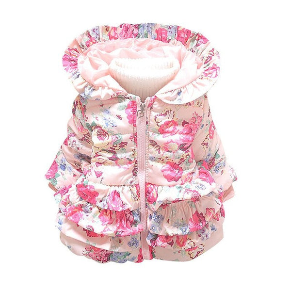 New baby girl's flower jacket coats girl outerwear autumn Winter Children's clothing children outerwear Hooded Jacket