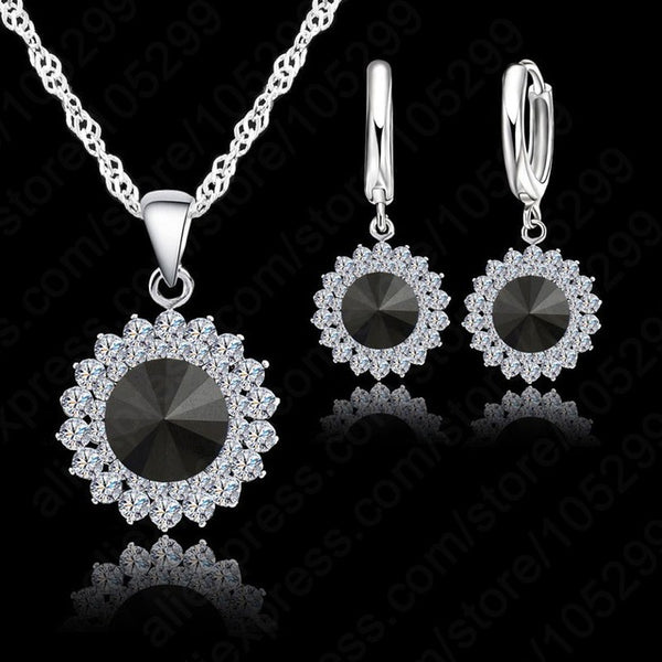 Newest Wedding Jewelry Set 925 Pure Silver Crystal Necklace Pendant/Earrings Trendy  Women Jewelry Set