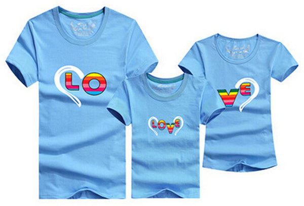 1pc 2016 Fashion Family Matching Outfits Heart-shaped T-shirt 12 Colors Korean family clothes mother father daughter Son clothes