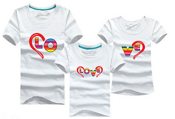 1pc 2016 Fashion Family Matching Outfits Heart-shaped T-shirt 12 Colors Korean family clothes mother father daughter Son clothes